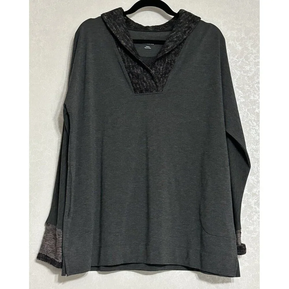 Soft Surroundings Long Sleeve Tunic Sweater Solid Gray‎ V-neck Stretch Petite PL